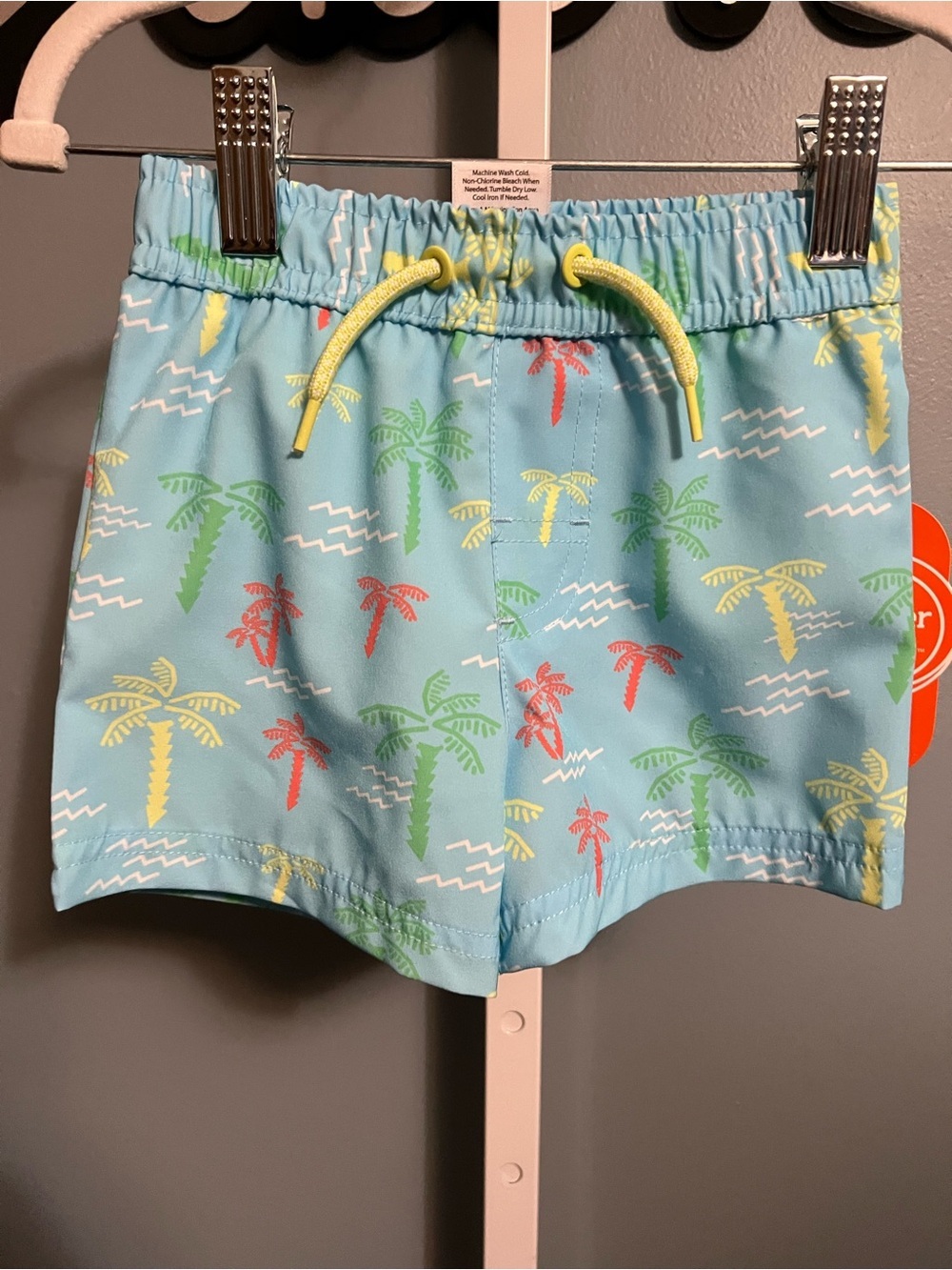 Wonder Nation Boys Light Blue Palm Tree Swim Trunks with Yellow Drawstring NWT